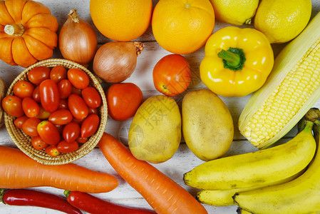 选择各种成份食品顶端观点蔬菜和水果背景健康食品清洁市场销售背景